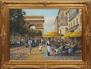 Willem Heytman (Netherlands, 1950- ), "Ave Champs Elysees, Arc de Triomphe," 21st c., oil on canvas, signed lower right, titled en verso, with an "Art