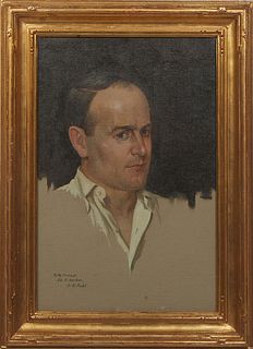 Hugo David Pohl (Texas/California, 1878-1960), "Portrait of Ed. T. Harker," 20th c., oil on canvas, signed and dedicated "To My Friend Ed. T. Harker,"