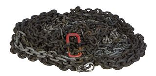 Group of Nineteen Heavy Wrought Iron Link Chains, consisting of 13 six foot lengths, 2 foot lengths, and 4 five foot lengths. (19 Pcs.)