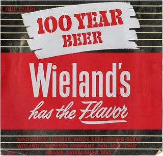 1952 100 Year Beer Quart Label Wieland's, San Jose, California