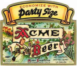 1943 Acme Beer Quart Label WS33-16 San Francisco, California