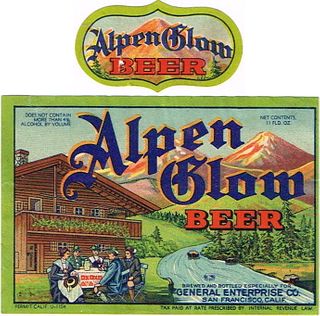 1933 Alpen Glow Beer 11oz Label WS45-23 San Francisco, California