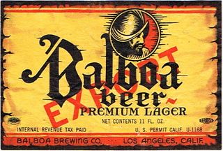 1935 Balboa Export Beer 11oz Label WS9-23 Los Angeles, California