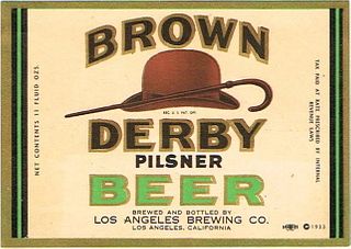 1936 Brown Derby Pilsner Beer 11oz Label WS16-10V Los Angeles, California
