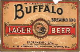 1904 Buffalo Lager Beer Label 21oz WS29-09 Auburn, California