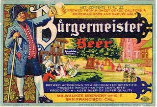 1933 Burgermeister Beer 11oz Label WS40-20V San Francisco, California