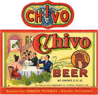 1935 Chivo (Bock) Beer 11oz Label Unpictured San Francisco, California