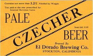 1933 Czecher Pale Beer Label No Ref. Keg or Case Label WS56-23 Stockton, California