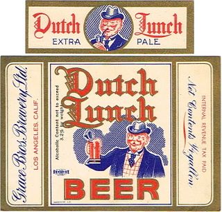 1939 Dutch Lunch Beer Quart Label WS12-09 Los Angeles, California
