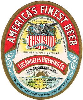 1906 Eastside Beer Label 21oz Unpictured Los Angeles, California