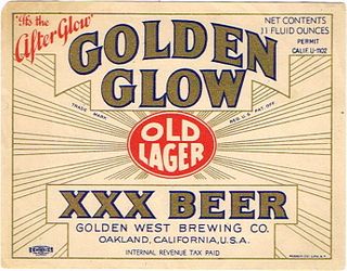1935 Golden Glow Old Lager Beer 11oz Label WS24-25 Oakland, California