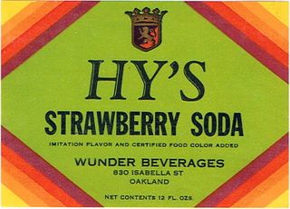 1935 Hy's Strawberry Soda 12oz Label Unpictured Oakland, California