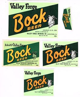 Lot of 5 Unused 1950s-60s Valley Forge Bock Beer Labels Norristown, Pennsylvania