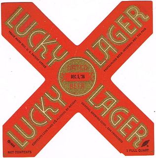 1936 Lucky Lager Beer Quart Label WS37-13 San Francisco, California