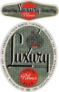 1942 Luxury Beer 11oz Label WS16-18 Los Angeles, California