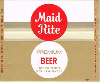 1959 Maid Rite Premium Beer Label (tan) Quart Santa Rosa, California