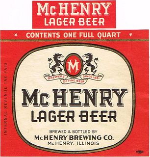 1940 Mc Henry Lager Beer Quart Label IL86-05V McHenry, Illinois