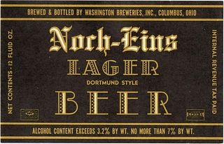 1935 Noch-Eins Lager Beer 12oz Label OH57-06 Columbus, Ohio
