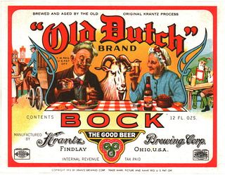 1948 Old Dutch Bock Beer 12oz Label OH68-22 Findlay, Ohio