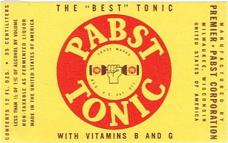 1937 Pabst Tonic 12oz Label Milwaukee, Wisconsin