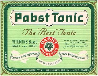 1940 Pabst Tonic 12oz Label Unpictured Milwaukee, Wisconsin
