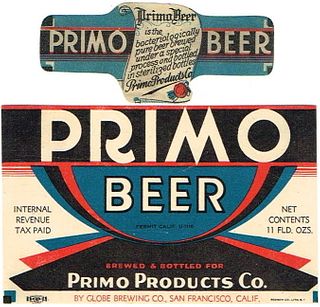 1935 Primo Beer 11oz Label WS39-11 San Francisco, California