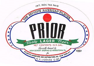 1950 Prior Lager Beer Label 15½ Gallon Half Barrel Unpictured Norristown, Pennsylvania