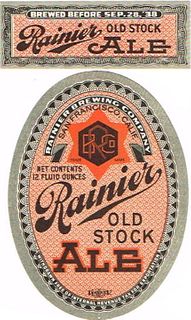 1938 Rainier Old Stock Ale 12oz Label WS42-11V San Francisco, California