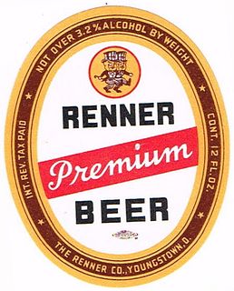 1948 Renner Premium Beer 12oz Label Unpictured Youngstown, Ohio