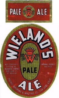 1939 Wieland's Pale Ale 12oz Label WS50-16V San Jose, California