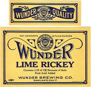 1933 Wunder Lime Rickey 12oz Label Unpictured Oakland, California