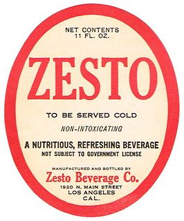 1925 Zesto 11oz Label Unpictured Los Angeles, California