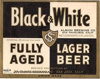 1937 Black & White Lager Beer 11oz Label WS35-16 San Francisco, California