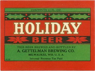 1936 Holiday Beer 12oz Label WI341-23 Milwaukee, Wisconsin