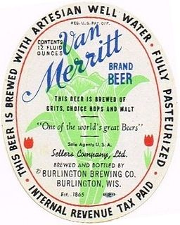 1937 Van Merritt Beer Label (tulip) 12oz WI47-26 Burlington, Wisconsin