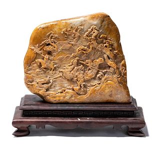 Exceptional Large Chinese Stone Carving on Wood Stand