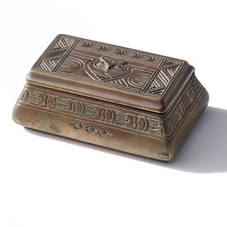 Tiffany Studios, New York, Bronze Stamp Box in American Indian Pattern
