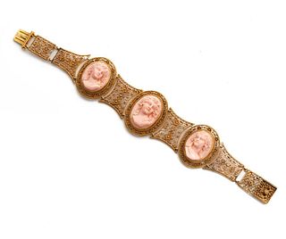 Fine Antique 18k Gold and Coral Cameo Bracelet