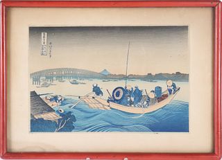 Hokusai, Print, Sunset Across the Ryogoku Bridge