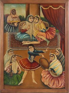 Late Qajar Painting of Ladies in a Harem