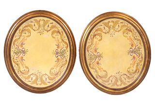 Pair of Painted Panels in Oval Gilt Frames