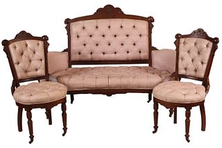 Victorian Incised Walnut Parlor Suite