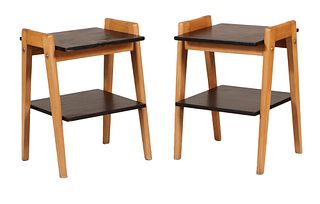 Pair of Birchwood and Ebonized Wood Side Tables