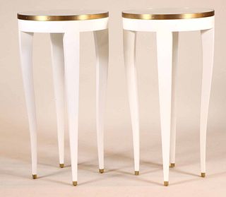 Pair of Modern White Lacquered Round Side Tables