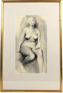 Bernard Meadows, Watercolor, Seated Nude