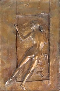 Cast Bronze Relief, Girl in Doorway