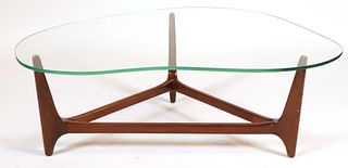 Contemporary Glass and Mahogany Low Table
