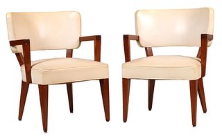 Pair of Vinyl-Upholstered Open Armchairs