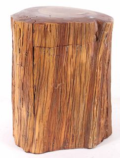Carved Wood Stump-Form Puzzle Box