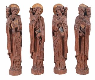 Four Carved Wood Sculptures of the Evangelists